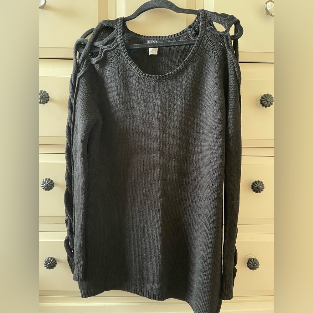 Black Knit Sweater with Side Cutouts